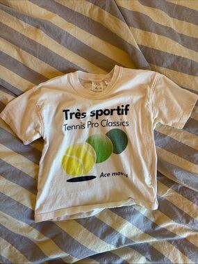 Zara White Tee with Yellow and Green Tennis Graphic